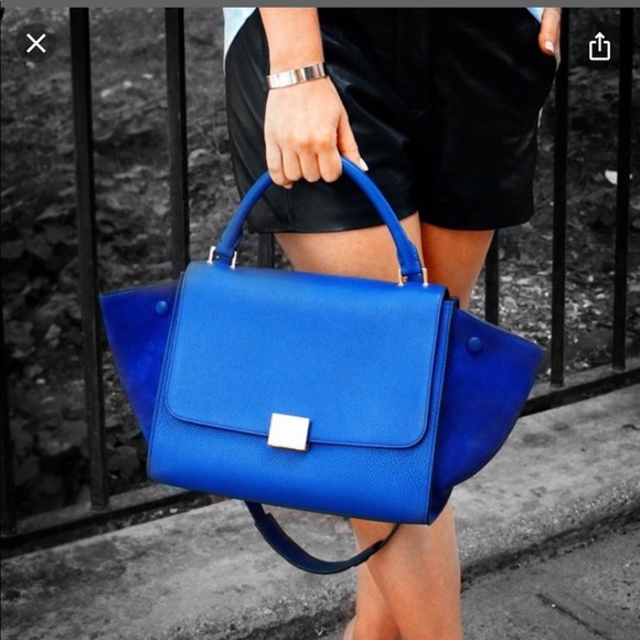 CELINE - Trapeze Large Blue Drummed Leather Bag - Picture 3 of 13